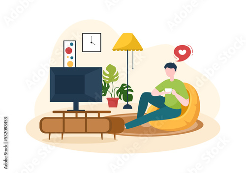 TV Channel Template Hand Drawn Cartoon Flat Illustration Home Entertainment for Watching Movie, Action Film or Breaking News in Television