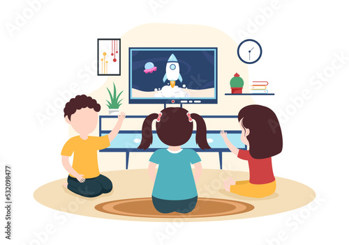 TV Channel Template Hand Drawn Cartoon Flat Illustration Home Entertainment for Watching Movie, Action Film or Breaking News in Television