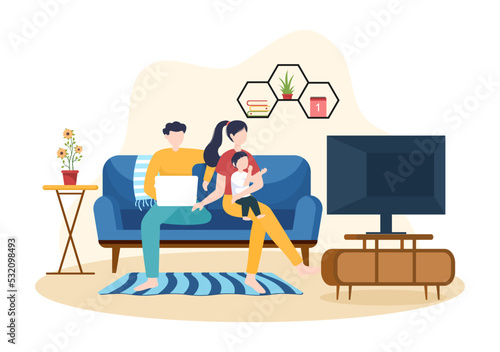 TV Channel Template Hand Drawn Cartoon Flat Illustration Home Entertainment for Watching Movie, Action Film or Breaking News in Television