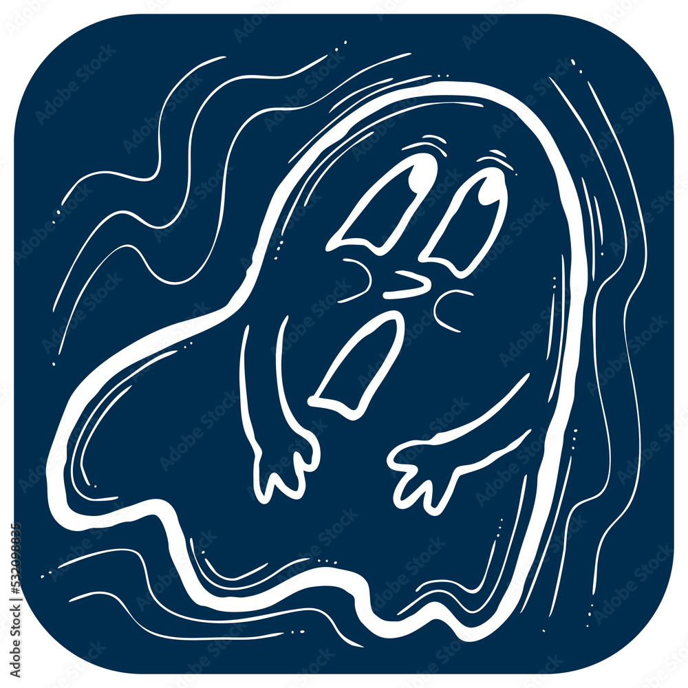 Scary and cute Halloween ghost with funny face hand drawn illustration. Night spirit. Comic cartoon personage character for decorative design, poster print. decoration celebration, party invitation. Scary and cute Halloween ghost with funny face hand drawn illustration. Night spirit. Comic cartoon personage character for decorative design, poster print. decoration celebration, party invitation.