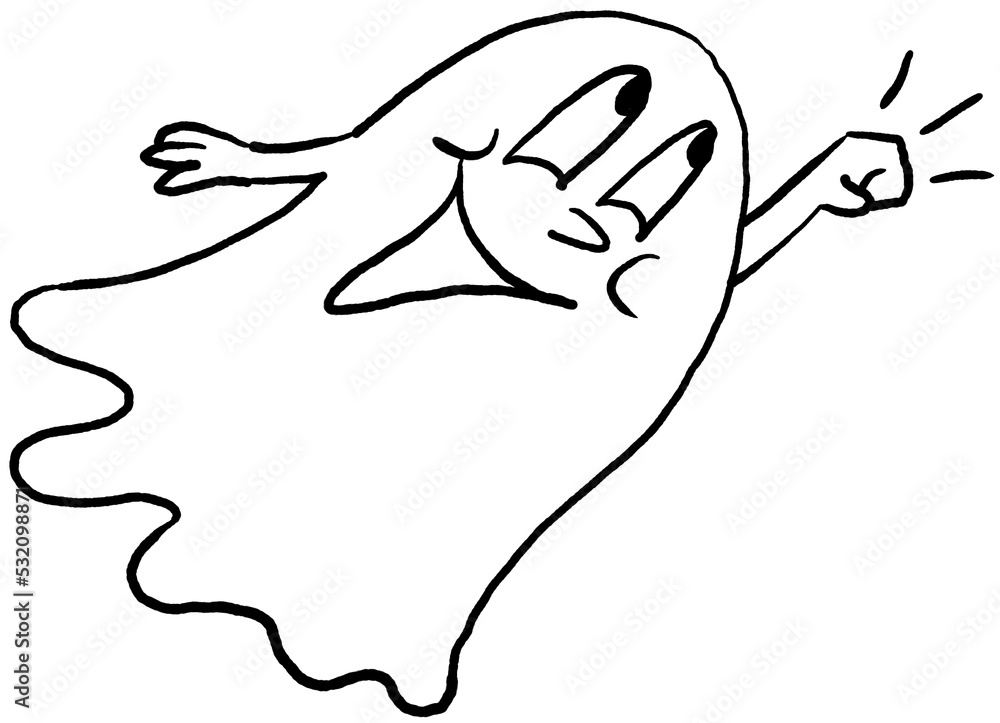 Scary and cute Halloween ghost with funny face hand drawn illustration. Night spirit. Comic cartoon personage character for decorative design, poster print. decoration celebration, party invitation. Scary and cute Halloween ghost with funny face hand drawn illustration. Night spirit. Comic cartoon personage character for decorative design, poster print. decoration celebration, party invitation.