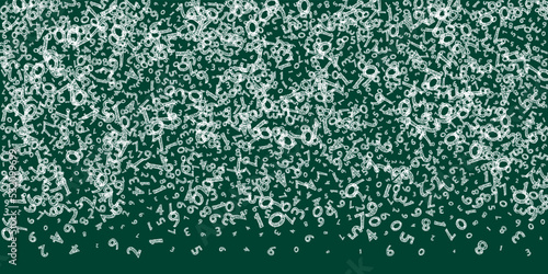 Falling childish chalk numbers. Math study concept with flying digits. Admirable back to school mathematics banner on blackboard background. Falling numbers vector illustration.