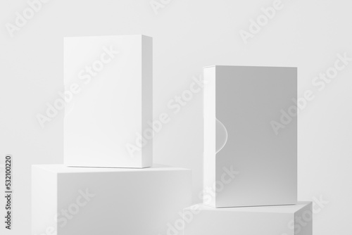 Canvas Print Software Box Wth Slip Case White Blank 3D Rendering Mockup
