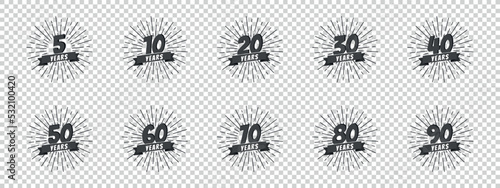 Anniversary Retro Icon Stamp Set - Vector Illustrations Isolated On Transparent Background
