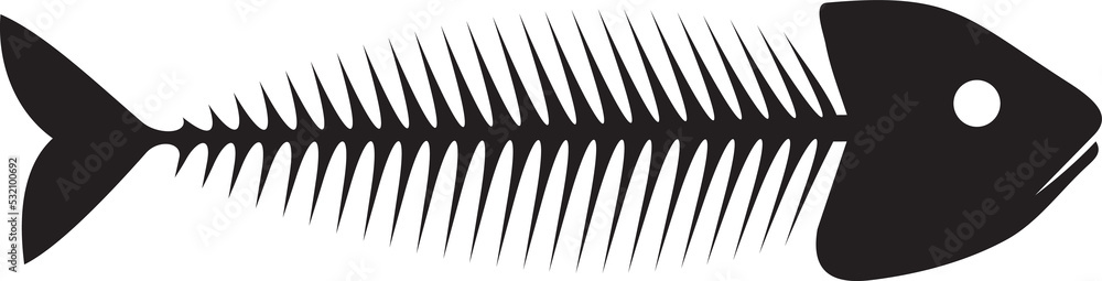 Spine of skinned fish isolated silhouette skeleton Spine of skinned fish isolated silhouette skeleton