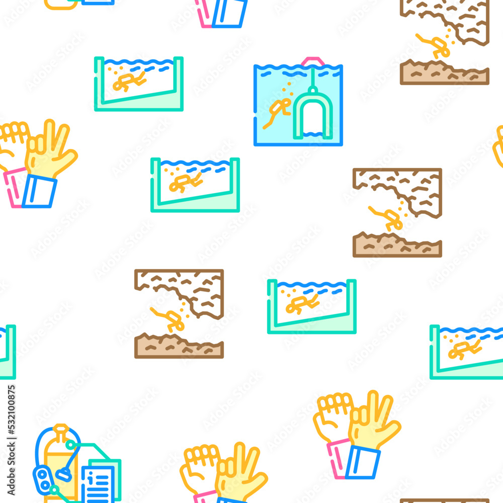 Diving School Education Lesson vector seamless pattern thin line illustration