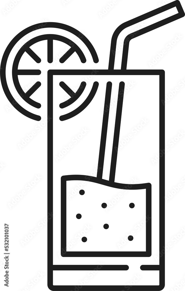 Glass with drink, straw and lemon outline icon Glass with drink, straw and lemon outline icon