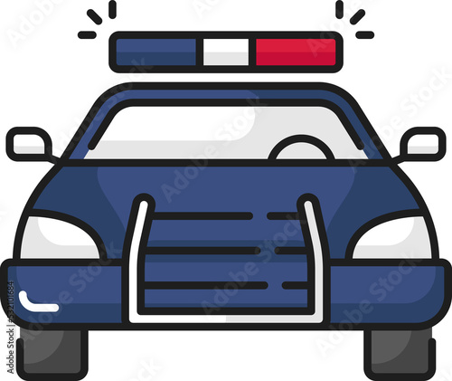 Blue police car, flash light policeman transport