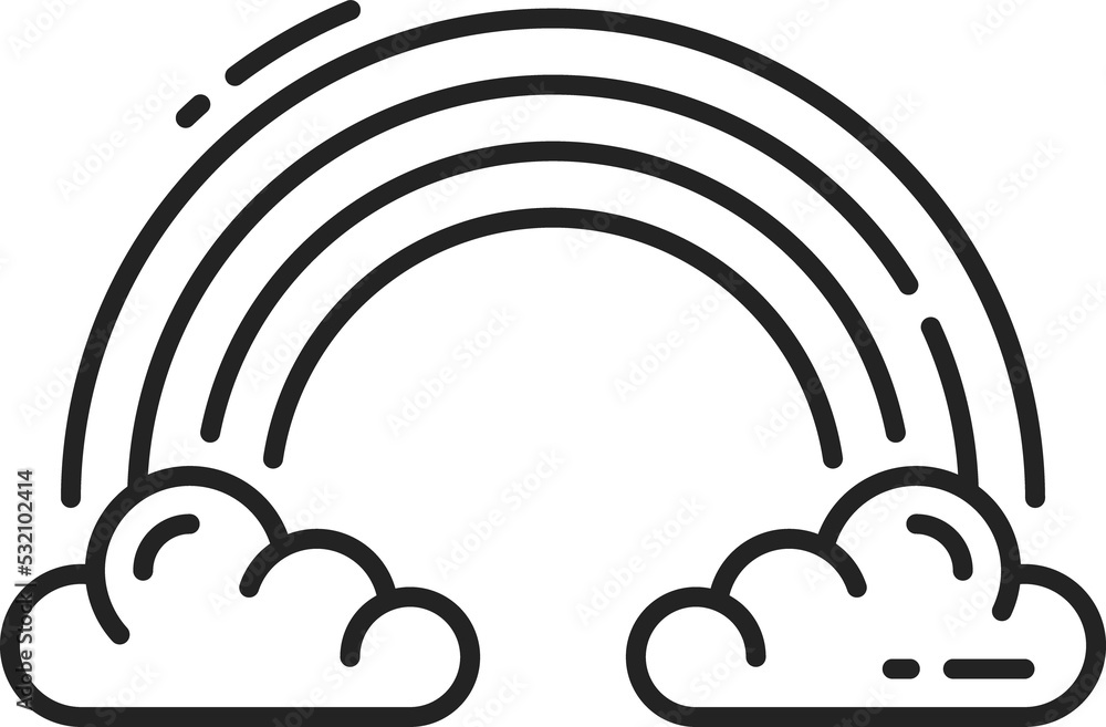 Clouds after rain and rainbow isolate outline icon Clouds after rain and rainbow isolate outline icon