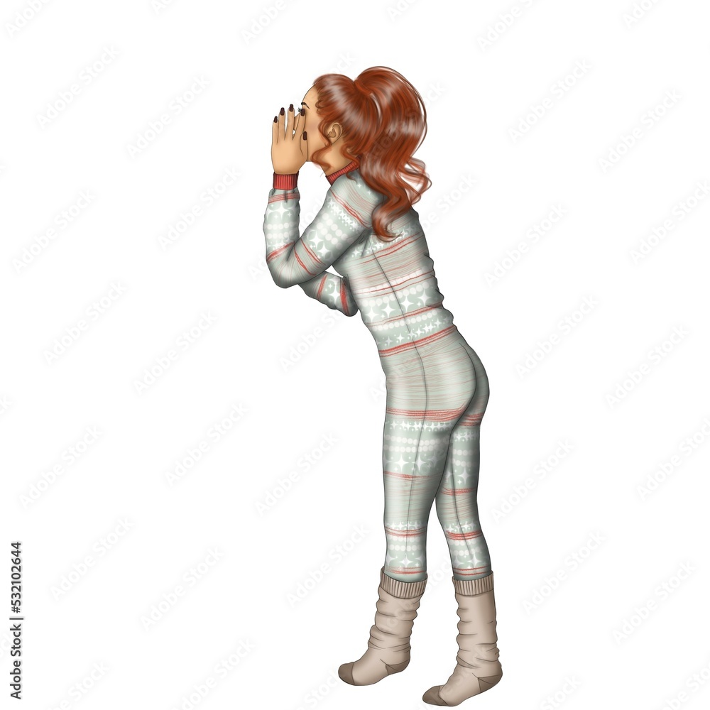 Red Hair Girl Isolated On A White Background Hand Drawn Illustration Red Hair Girl Isolated On A White Background Hand Drawn Illustration
