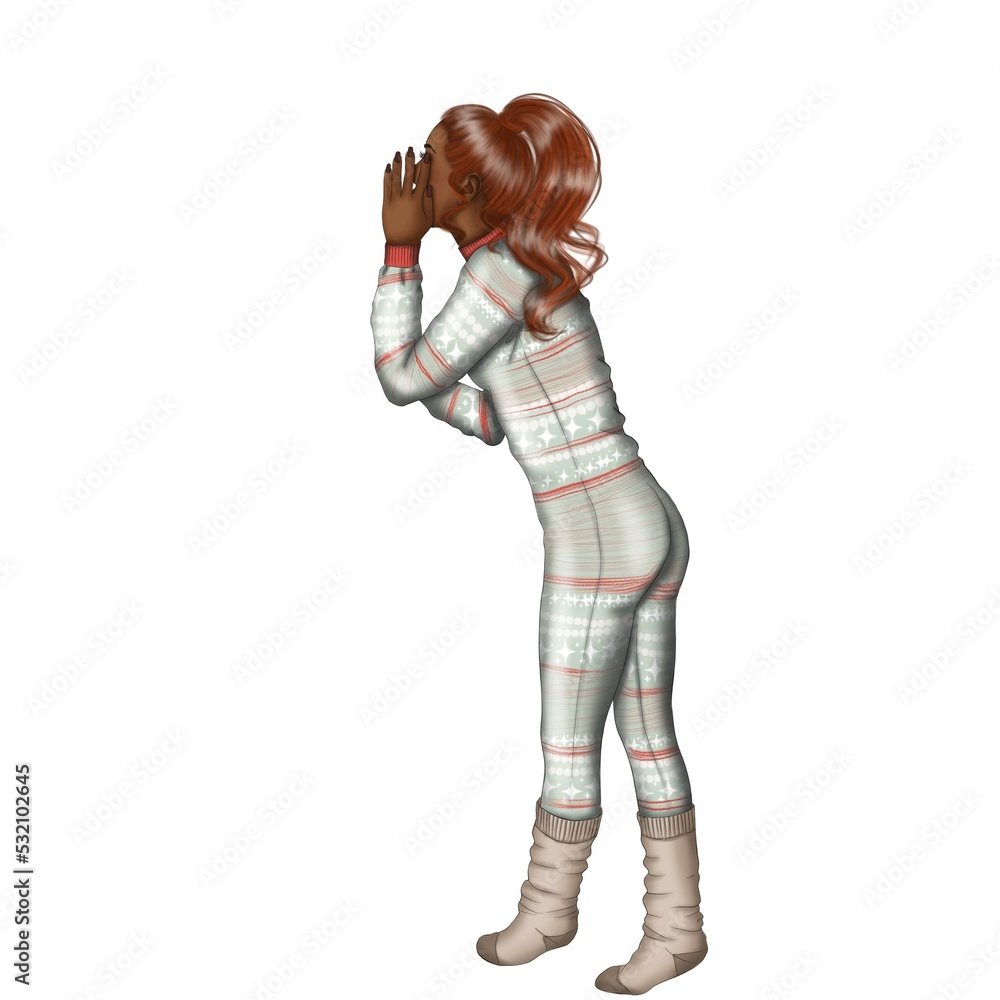 Red Hair African American Girl Isolated On A White Background Hand Drawn Illustration Red Hair African American Girl Isolated On A White Background Hand Drawn Illustration