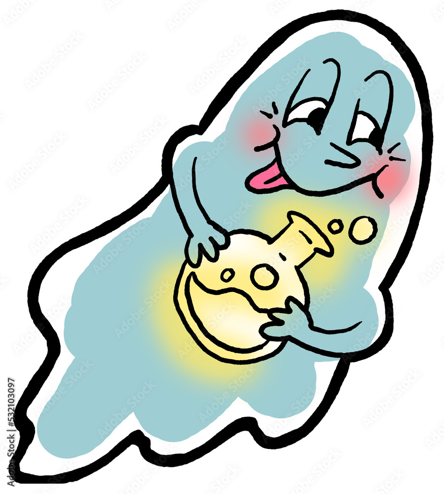 Scary and cute Halloween ghost with funny face hand drawn illustration. Night spirit. Comic cartoon personage character for decorative design, poster print. decoration celebration, party invitation. Scary and cute Halloween ghost with funny face hand drawn illustration. Night spirit. Comic cartoon personage character for decorative design, poster print. decoration celebration, party invitation.