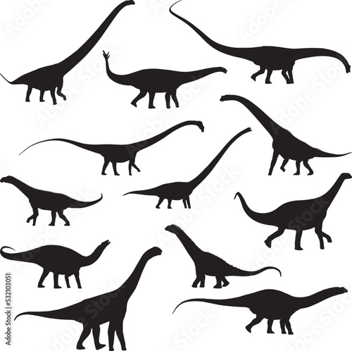 Fototapeta Naklejka Na Ścianę i Meble -  Black dinosaur silhouettes set for kids
