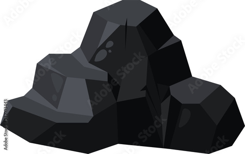 Cartoon coal ore, black polygonal charcoal lump