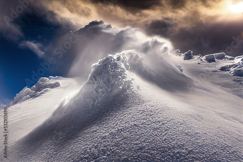 Snowy mountains, avalanche Fototapet