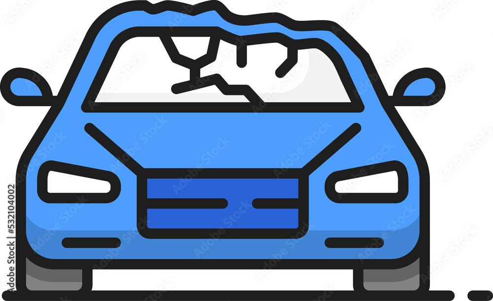 Smashup of car roof, damage of automobile top icon Smashup of car roof, damage of automobile top icon