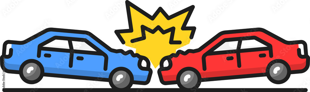 Vehicle collision, car accident on road line icon Vehicle collision, car accident on road line icon