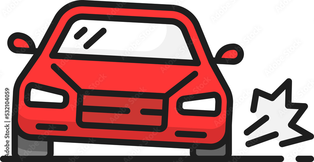 Punctured wheel on car. Tire replacement line icon Punctured wheel on car. Tire replacement line icon