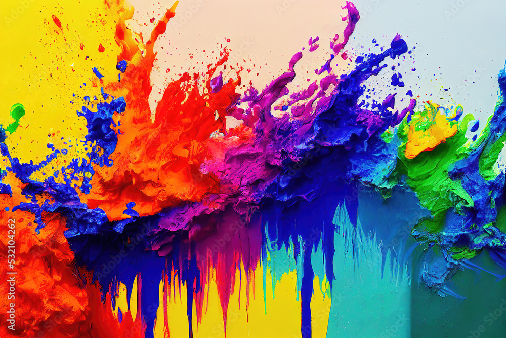 Leinwandbild Motiv - Robert Kneschke : Exploding rainbow color paint splashes as colorful background
