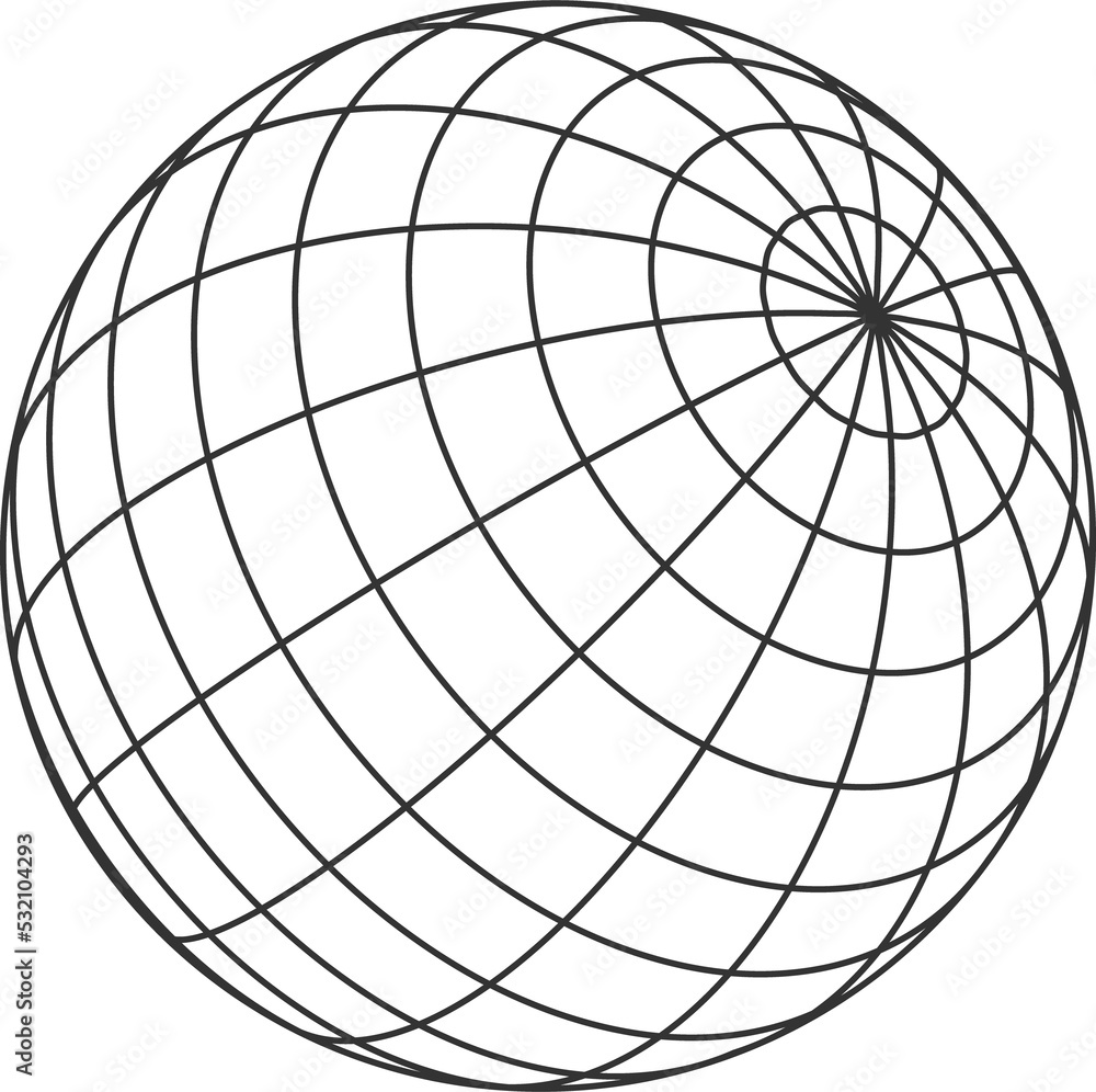 Gridded wireframe sphere isolated 3D globe ball. Stock Illustration