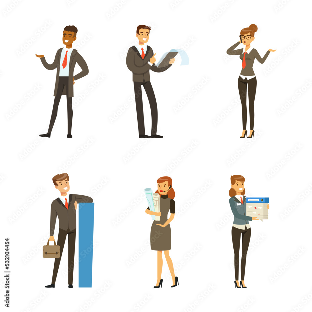 Set of business people working in office vector illustration Set of business people working in office vector illustration