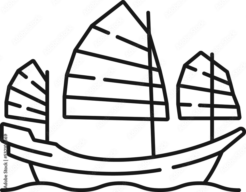 Hong Kong travel boat with canvas, outline ship Hong Kong travel boat with canvas, outline ship