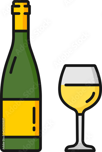 Dry white wine in bottle and glass, winery drink photo