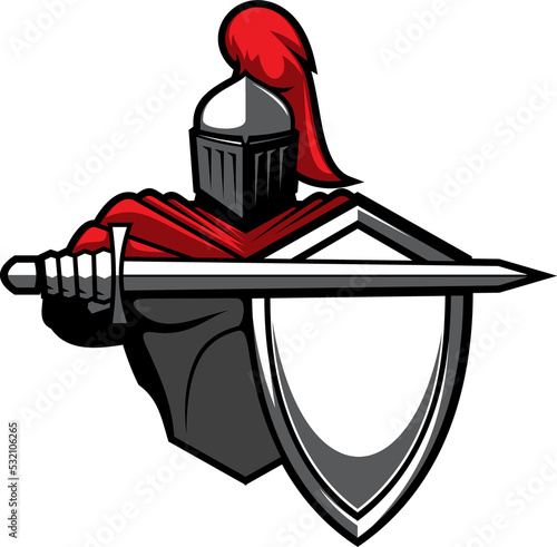 Medieval knight in helmet vector emblem or icon photo