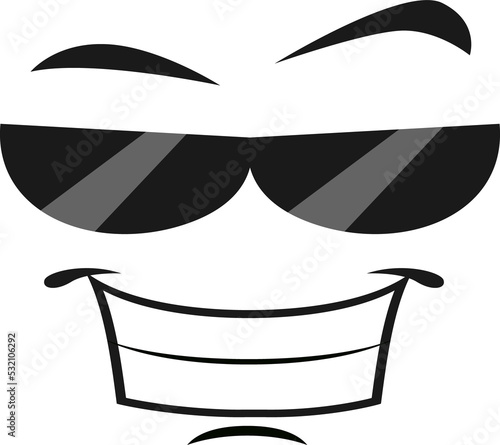 Cartoon face in sunglasses and wide smile emoji