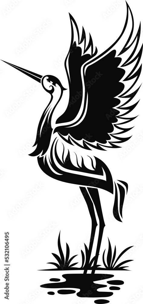 Fototapeta premium Tall stork, crane egret isolated bird with bill