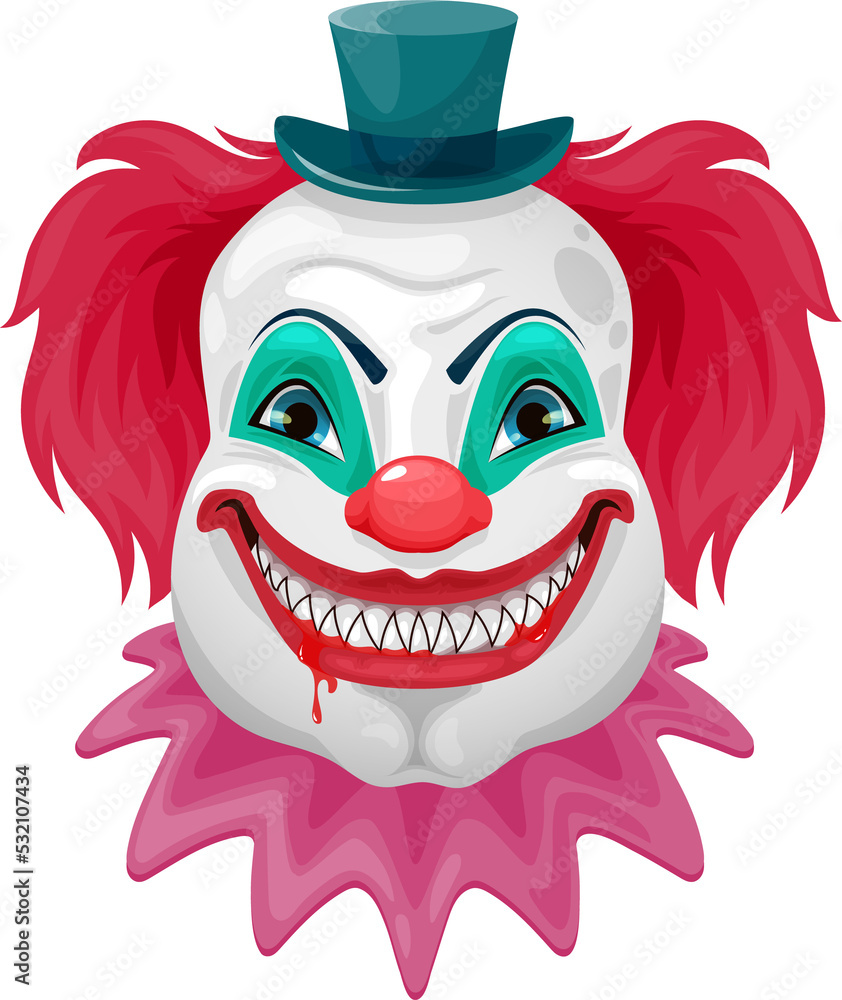 Scary circus monster face isolated horror clown
