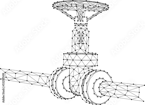 Petroleum gas pipeline, petrochemical production plant, valve propane pipeline, from abstract futuristic polygonal black lines and dots. Low poly concept. Vector illustration..