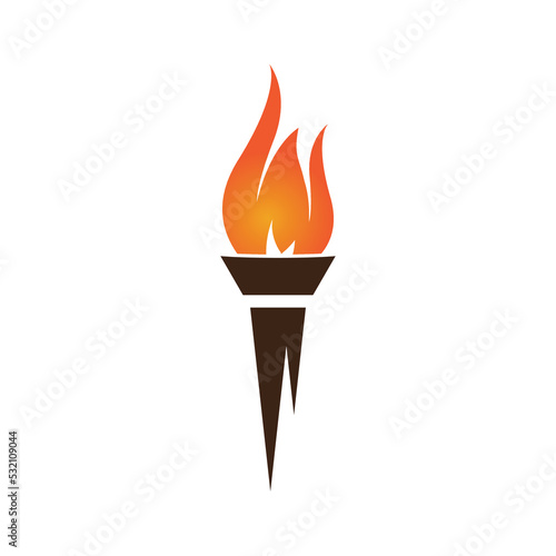 Fire torch with flame flat icons set. Collection of symbol flaming, illustration