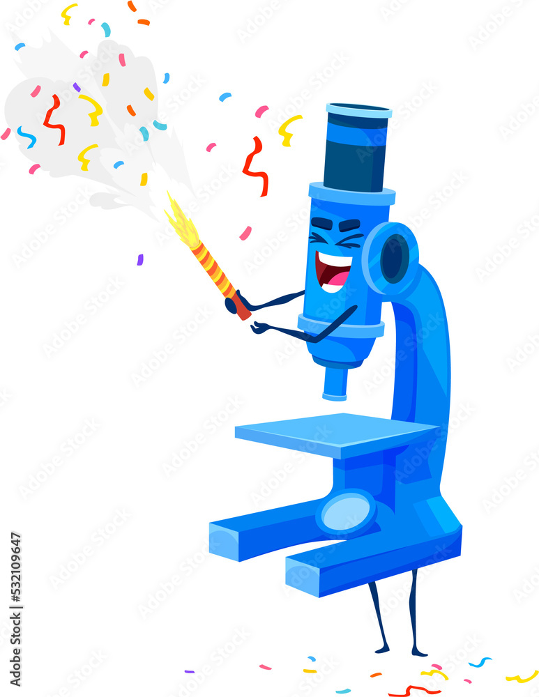 Holiday birthday celebration, cartoon microscope
