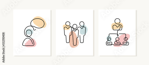 Leadership, teamwork, HR continuous line posters