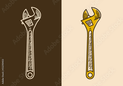 Wrench tool retro vintage line art