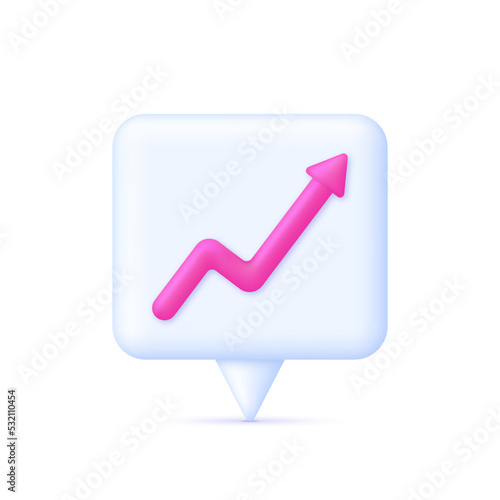 3D Data analysis illustration and Speech Bubble. Arrow show success of business strategy. Investment and financial growth concept. Modern vector in 3d style.