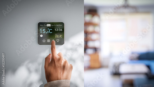 Photos Setting room temperature on wall thermostat - Low winter temperatures in homes c