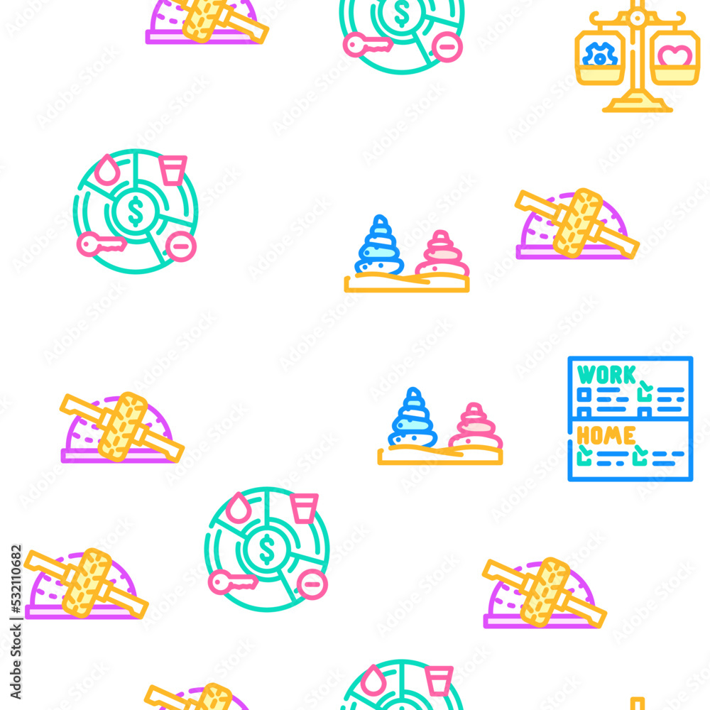 Self Care Procedure And Life Task vector seamless pattern thin line illustration