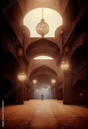 Persischer Palast mit schönen Ornamenten in hell erleuchteten Fenstern 