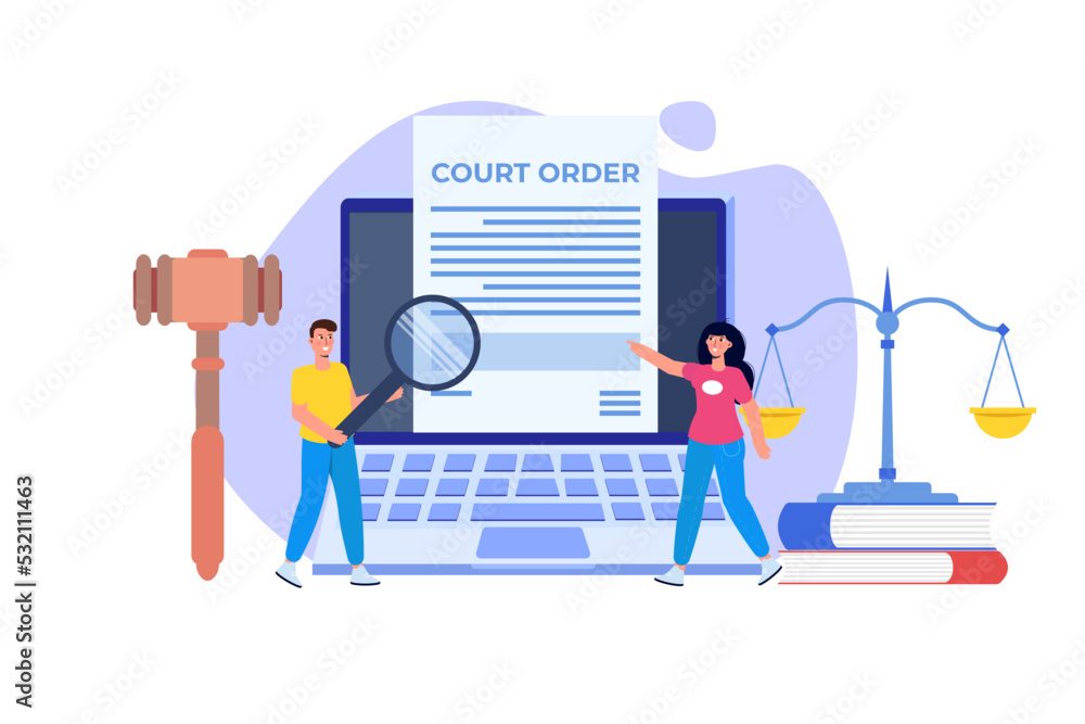 Сourt order document, Law and justice concept. Legislation, Legal advice online. Vector illustration. Сourt order document, Law and justice concept. Legislation, Legal advice online. Vector illustration.