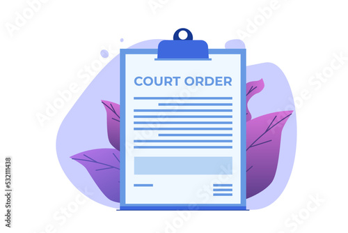 Сourt order document, Law and justice concept. Legislation,  Legal advice online. Vector illustration.