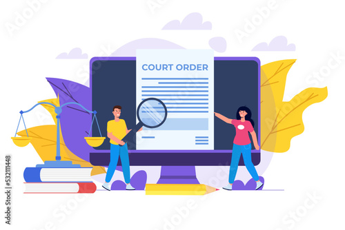 Сourt order document, Law and justice concept. Legislation,  Legal advice online. Vector illustration. © Andrii Symonenko