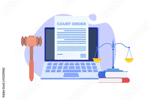 Fototapeta Naklejka Na Ścianę i Meble -  Сourt order document, Law and justice concept. Legislation,  Legal advice online. Vector illustration.