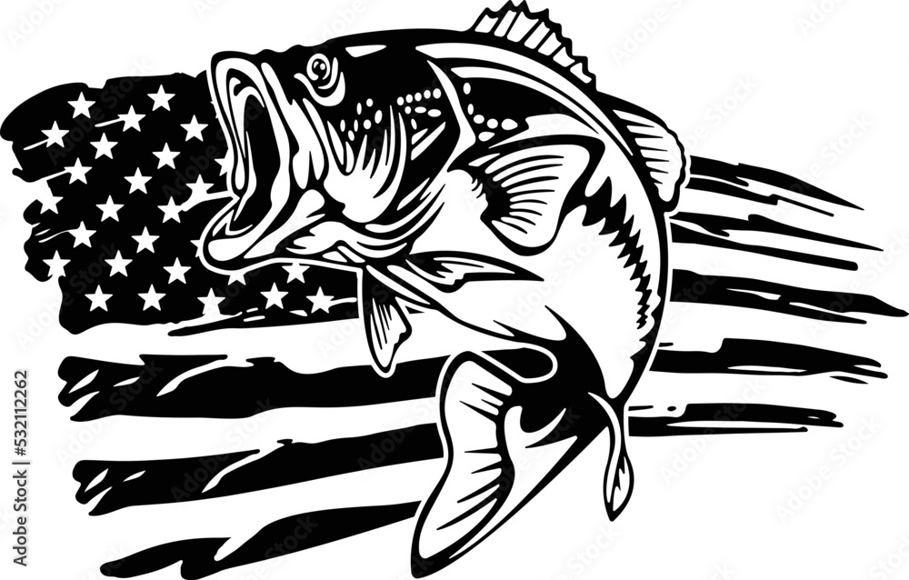 Bass Fish Usa Flag Distressed Stock Vector