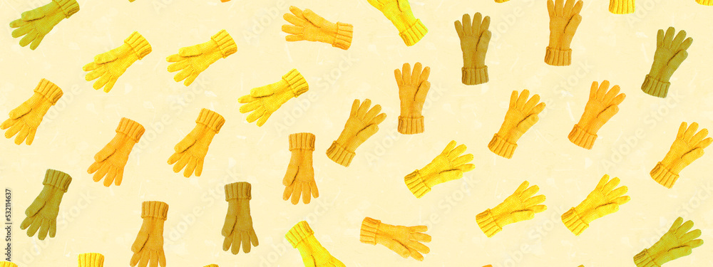 Panoramic background with a motif of yellow autumn gloves. Panoramic background with a motif of yellow autumn gloves.
