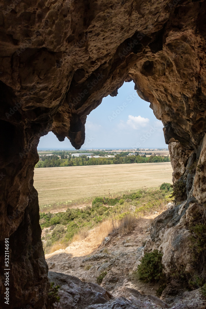 The cave  in which the primitive man lived in the national reserve - Nahal Mearot Nature Preserve, near Haifa, in northern Israel