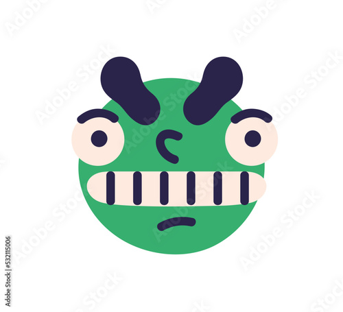 Cute angry face avatar with mad crazy facial expression. Abstract character w...