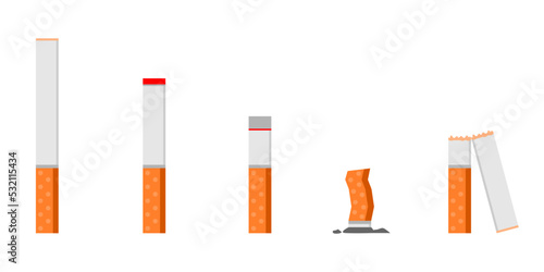 Set cigarette different stages of burn with broken cigarette stop quit smoking on white background flat vector icon design.
