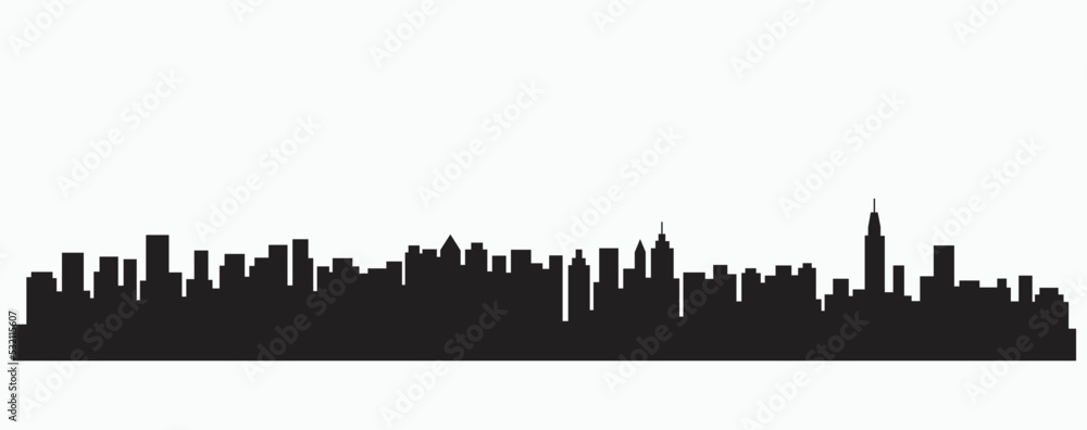 Modern City Skyline silhouette outline drawing on white background.